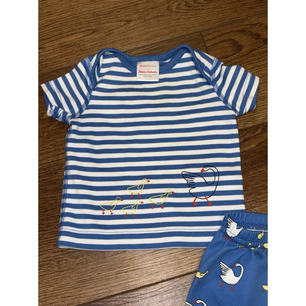 Hanna Andersson Infant Pajama Set Sz  0-3 mnths Blue White Duck Goose Outfit